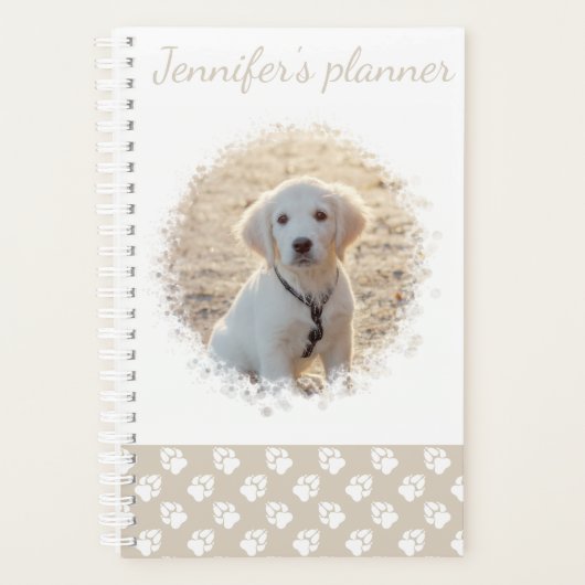 Aangepaste foto's en beige en witte paden met teks planner (Voorkant)
