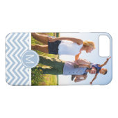 Aangepaste foto's en monogram lichtblauw Chevron Case-Mate iPhone Case (Achterkant (Horizontaal))