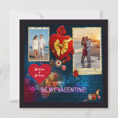 Aangepaste foto's en naamhart Mijn Valentijn mozaï Feestdagenkaart (Voorkant)