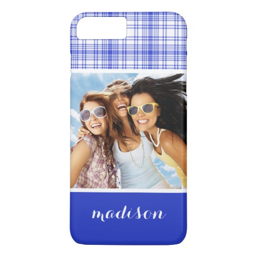 Aangepaste foto's en namen Blauw Wit Geplakt 2 Case-Mate iPhone Case (Achterkant)