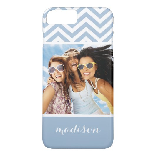 Aangepaste foto's en namen lichtblauw Chevron Case-Mate iPhone Case (Achterkant)
