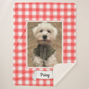 Aangepaste foto's in landstaal, rood en wit sherpa deken