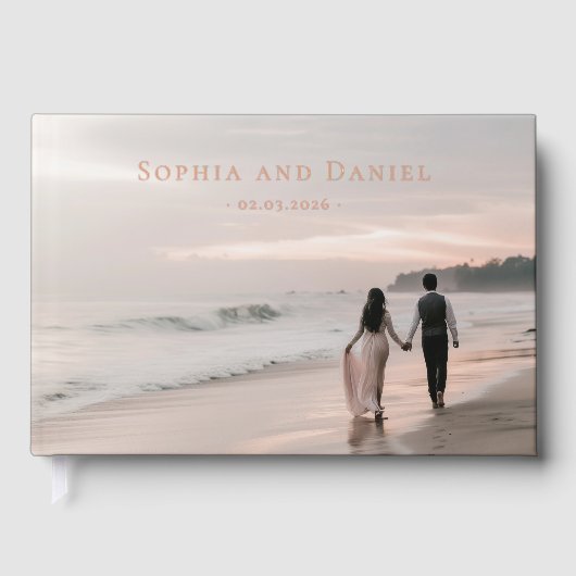 Aangepaste foto's namen datum bruiloft gastenboek (Voorkant)