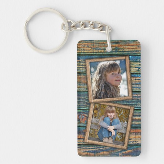 Aangepaste foto's op rustieke houten planken patro sleutelhanger (Voorkant)