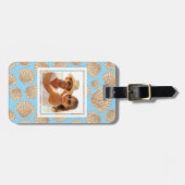 Aangepaste foto's van Blue Seashell Pattern Bagagelabel (Voorkant horizontaal)