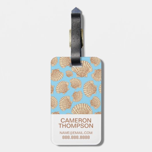 Aangepaste foto's van Blue Seashell Pattern Bagagelabel (Achterkant verticaal)