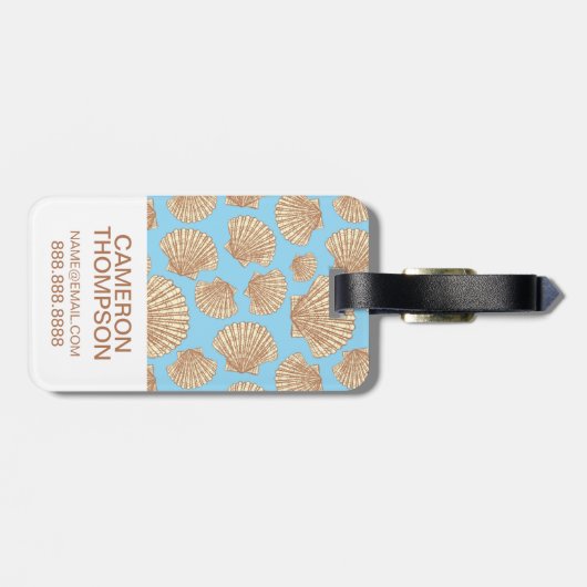 Aangepaste foto's van Blue Seashell Pattern Bagagelabel (Achterkant horizontaal)