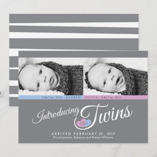 Aangepaste foto's van moderne grijze tweelingen - aankondiging (Voorkant / Achterkant)