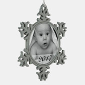 Aangepaste fotoselectie met datum tin sneeuwvlok ornament (Links)