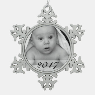 Aangepaste fotoselectie met datum tin sneeuwvlok ornament