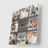 Aangepaste fotoserie Collage Modern Dark Wood Vierkante Klok (Hoek)