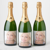 Aangepaste fototekst gefeliciteerd feest sparkling wijnetiket (Flessen)