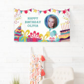 Aangepaste Fototekst Kleurrijk Verjaardagsfeest Spandoek (Insitu)