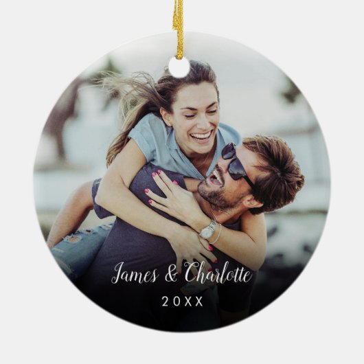 Aangepaste fototekst naam datum keramisch ornament (Achterkant)