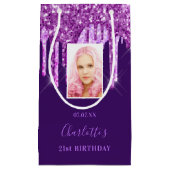 Aangepaste fotoverjaardag paarse roze glitter drup klein cadeauzakje (Voorkant)