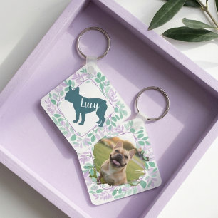 Aangepaste Franse Bulldog Naam & Foto Pastel Krans Sleutelhanger