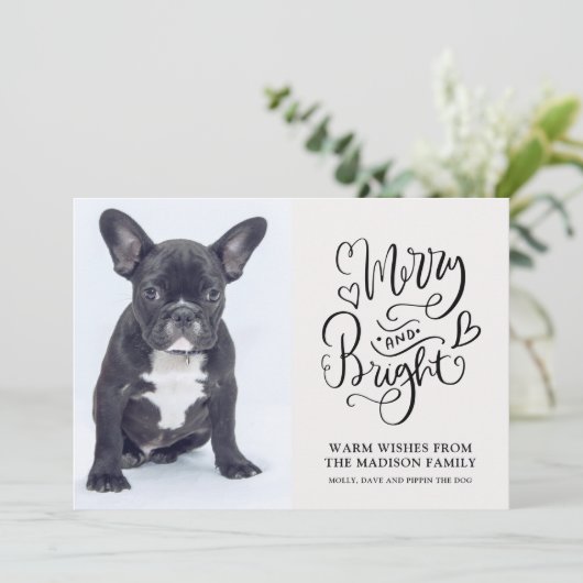 Aangepaste Franse bulldog-puppy-Merry en heldere f Feestdagenkaart (Staand voorkant)