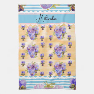 Aangepaste Franse Pastel Gele Blauwe Viooltjes Vro Theedoek
