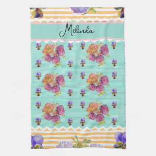 Aangepaste Franse Pastel Paarse Aqua Pansy Vrouwen Theedoek