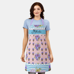 Aangepaste Franse Pastel Roze Blauwe Viooltje Vrou Schort
