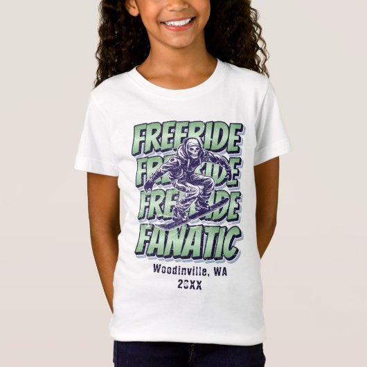 Aangepaste Freeride Snowboarding Locatie Naam T-shirt (Voorkant)