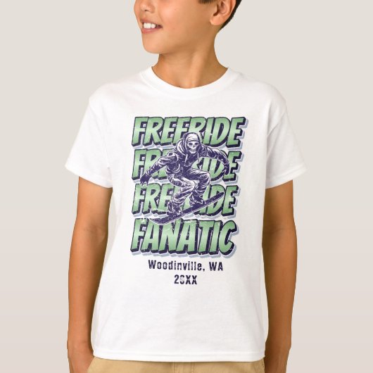 Aangepaste Freeride Snowboarding Locatie Naam T-shirt (Voorkant)