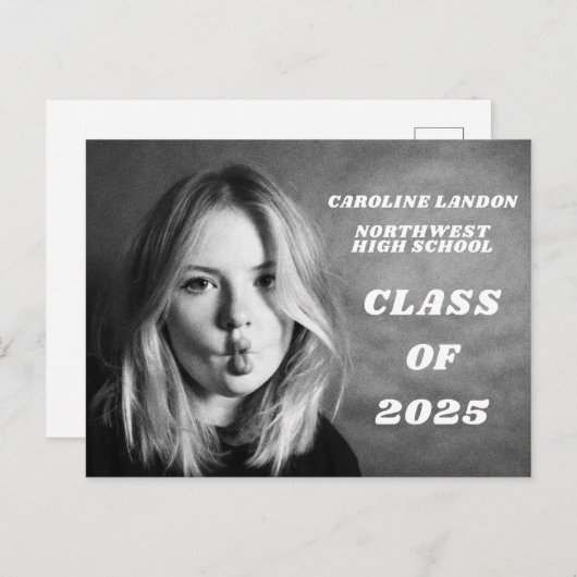 Aangepaste Full Photo White Text Overlay Afstudere Aankondigingskaart (Voorkant / Achterkant)