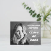 Aangepaste Full Photo White Text Overlay Afstudere Aankondigingskaart (Staand voorkant)