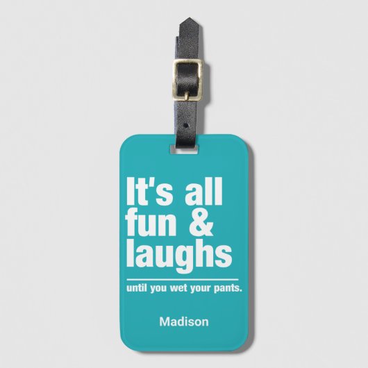 Aangepaste FUN & LAUGHS-naam en -kleur Bagagelabel (Voorkant (verticaal))