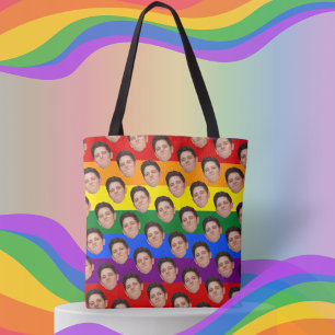Aangepaste funny Face Photo Gay Pride Rainbow Canv Draagtas