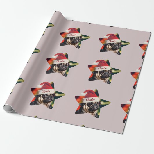 Aangepaste Funny Pug Santa Kerstmis Cadeaupapier (Uitgerold)