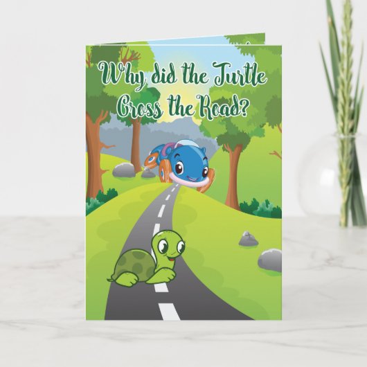 AANGEPASTE FunnY Turtle Cross the Road Birthday Kaart (Voorkant)