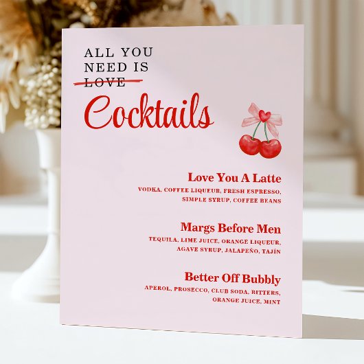 Aangepaste Galentine's Day Party Cocktail Drinken Reclamebord Met Voetstuk