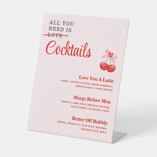 Aangepaste Galentine's Day Party Cocktail Drinken Reclamebord Met Voetstuk (Voorkant)