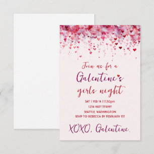 Aangepaste Galentines Roze Harten Feest Uitnodigin RSVP Kaartje