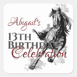 Aangepaste galoping Horse Sketch Birthday Vierkante Sticker
