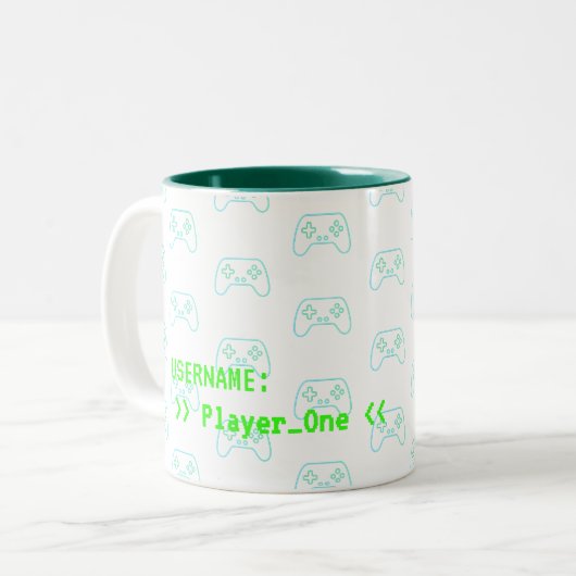 Aangepaste Gamer-Mok – Herhalende Game Controllers Tweekleurige Koffiemok (Voorkant links)