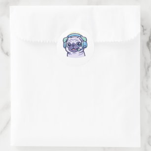 Aangepaste Gamer Pug-hond Gaming-hoofdtelefoon Vin Ronde Sticker