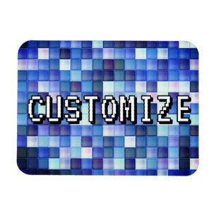 Aangepaste Gamertag Blauwe 8-Bit Pixel Vierkant Pa Magneet