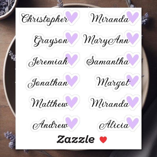 Aangepaste Gastenlijst 12 Namen Kalligrafie Lila H Sticker