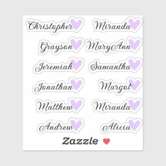 Aangepaste Gastenlijst 12 Namen Kalligrafie Lila H Sticker (Vel)