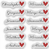 Aangepaste Gastenlijst 12 Namen Kalligrafie Rood H Sticker (Voorkant)