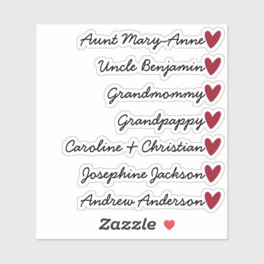 Aangepaste Gastenlijst 7 Namen Kalligrafie Rood Ha Sticker (Vel)