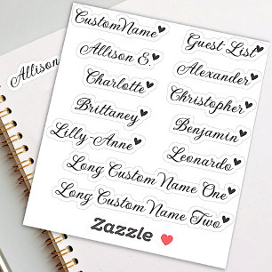 Aangepaste gastlijst 12 namen kalligrafie klein ha sticker