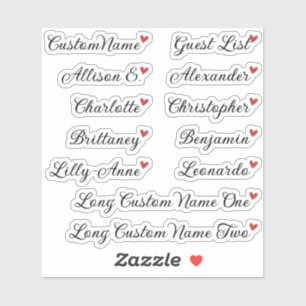 Aangepaste gastlijst 12 namen kalligrafie Rode Har Sticker