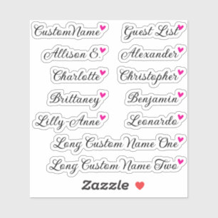 Aangepaste gastlijst 12 namen kalligrafie roze har sticker