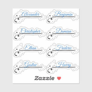 Aangepaste gastlijst 8 namen blauwe kalligrafie st sticker