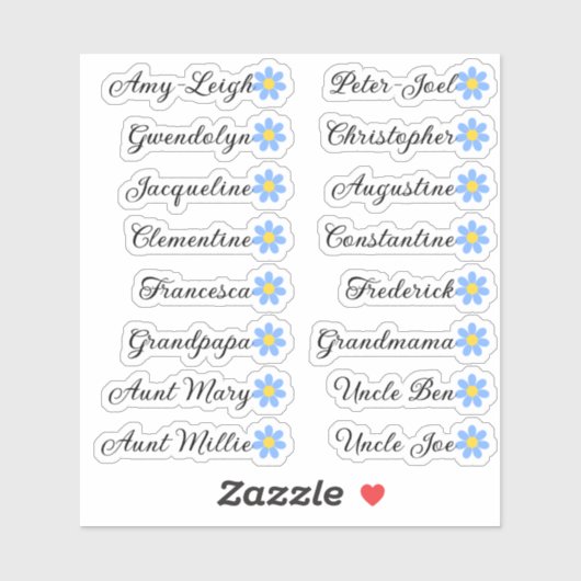 Aangepaste gastlijst namen calligrafie madeliefjes sticker (Vel)