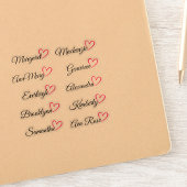 Aangepaste gastlijst namen Roze kalligrafie Hart Sticker