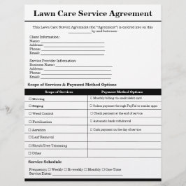 Aangepaste gazon zorg overeenkomst formulier Sjabl Flyer